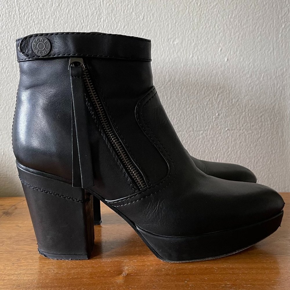 Black Leather Acne Track Ankle Boots, Size 39/9